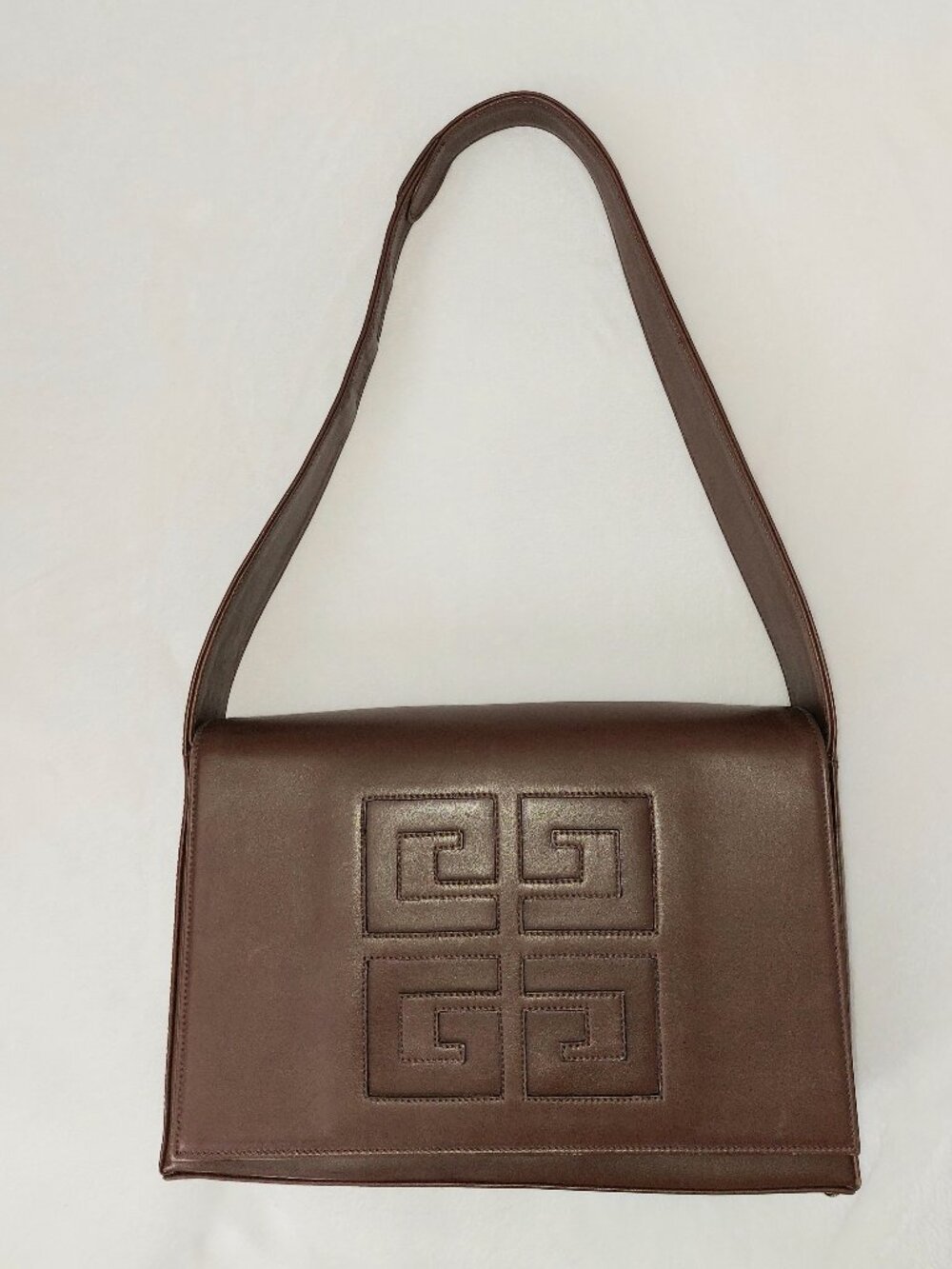 VTG Givenchy 4G Embossed Box Calfskin Leather Shoulder Bag Brown Y2K